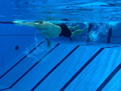Aleksander is swimming